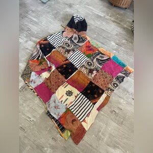 Lightweight patchwork poncho with hoodie . New without tags 100% cotton